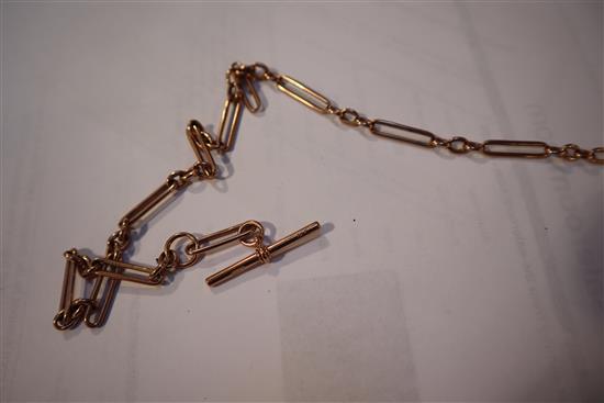An early 20th century 9ct gold elongated link albert, 28.5 grams.